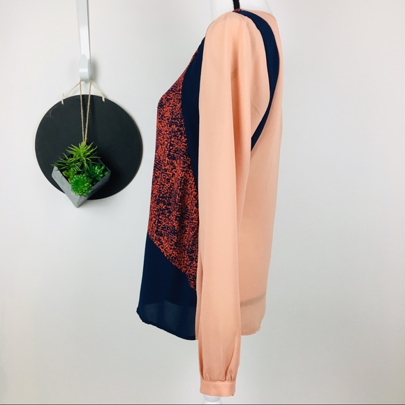 Esley Orange Navy Apricot button up blouse - Picture 2 of 8